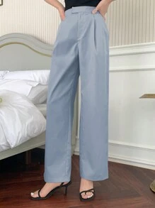 DAZY Pantalones rectos casuales de unicolor para mujer - Azul - Ver 3