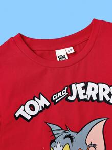 TOM & JERRY X SHEIN Tween Boy Cartoon Graphic Tank Top & Shorts Set - Red - View 10