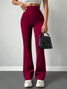 EURMUSE Pantalones acampanados de talle alto - Rojo - Ver 4