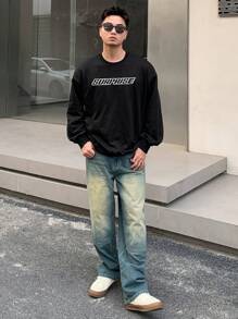 DAZY Men's Letter Printed Sweatshirt, Autumn And Winter - Black - View 3