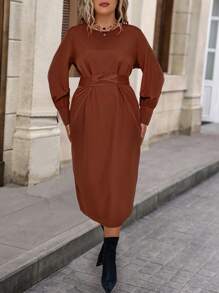 SHEIN Clasi Plus Size Solid Color Back Strap Casual Dress Maxi Women Outfit