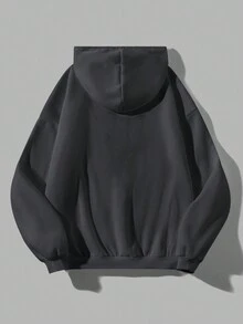 SHEIN EZwear Áo nỉ có dây rút in hình chân dung người ngoại cỡ - Màu xám đen - Xem 2