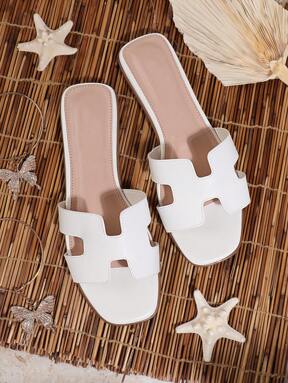 SHUZIA Bestseller di sempre, slides donna in PU bianco minimalistico, con apertura a forma di imbracatura