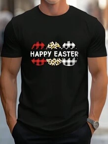 Men's Easter Egg & Slogan Print Short Sleeve T-Shirt - Black - View 1