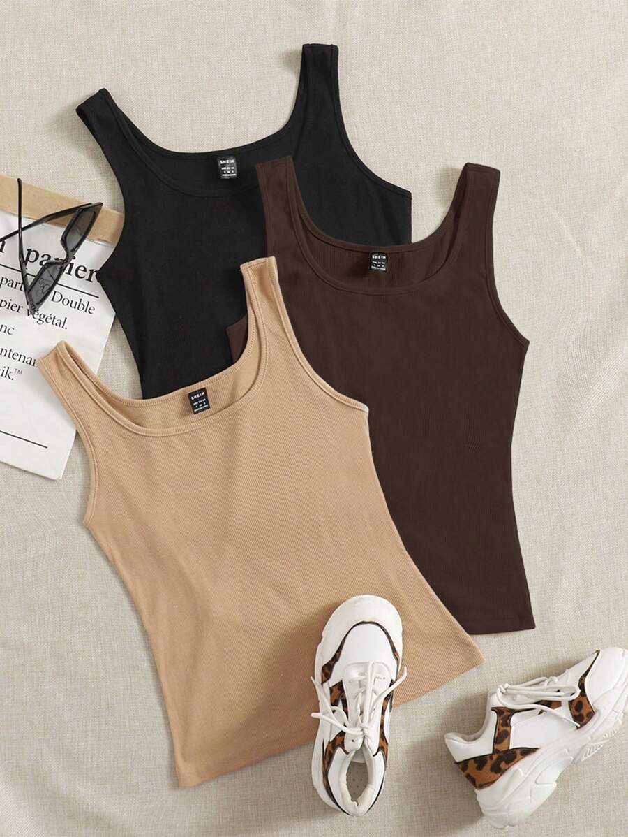 SHEIN EZwear 針織休閒背心,有3種顏色可選 - 棕色 - 查看 1