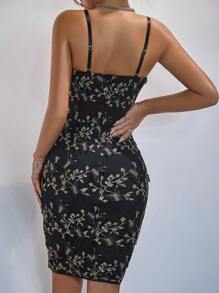 Zolique Của phụ nữ Thêu hoa Lưới Dây đeo Mì Ý  Đầm - màu đen - Xem 2