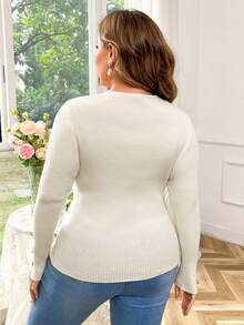 Flirla 女性大尺碼包身款毛衣 - 米色 - 查看 2
