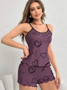 Tim & In thư Áo ba lỗ & Quần short Bộ mặc nhà - Màu tím - Xem 6