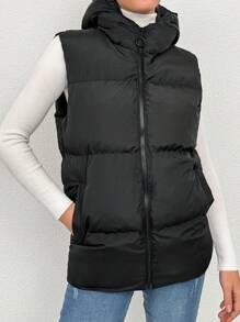 EURMUSE Women's Hooded Vest Padded Coat - Black - View 3