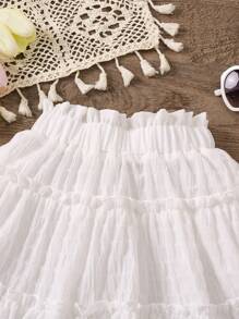 SHEIN Vintaside Kids Young Girls' Ruffle Edge Multi-Layered A-Line Skirt - White - View 3