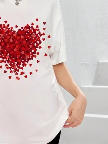 GraphicGems Teen Girl Heart Print Drop Shoulder T-Shirt And Shorts Set