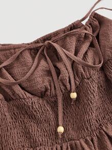 SHEIN MOD Knotted Front Wrap Panel Cami Romper - Brown - View 3