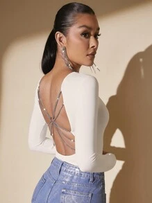SHEIN BAE Body Sin Espalda Con Nudo Retorcido - Blanco - Ver 2