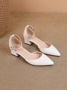 Women's White High Heel Shoes, Thick Heel, Pointed Toe Sandals, Mules, Wedges, Autumn/Winter Boots - White - View 7