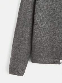 SHEIN Unity Women's Diagonal Button Up Round Neck Cardigan,Long Sleeve Tops - Grey - View 4