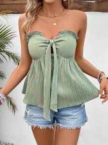 SHEIN Frenchy Top Feminino Com Babado E Gravata Frontal