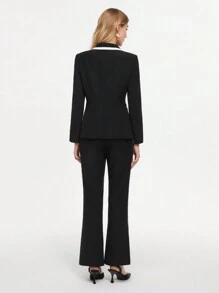 BizChic Women's Contrast Edge Double Breasted Suit - Black and White - View 6