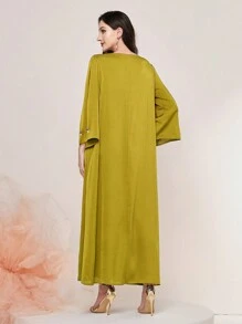 Al Najma 水鑽細節泡泡袖土耳其長袍 - 芥末黃 - 查看 2