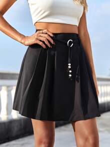 EURMUSE 純色百褶休閒裙