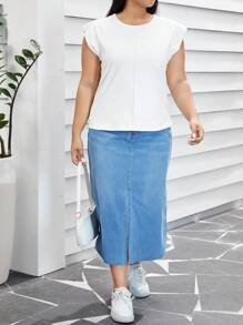 SHEIN Essnce 女裝加大尺碼白色經典時尚通勤修身襯衫,帶有壓線設計,適合春夏 - 白色 - 查看 5