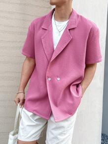 Manfinity Hypemode Camisa Cruzada Con Solapa De Color Liso Para Hombre - Blanco - Ver 1