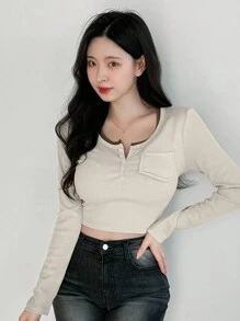 DAZY Women's Crop Top With Colorblock 2 In 1 Design