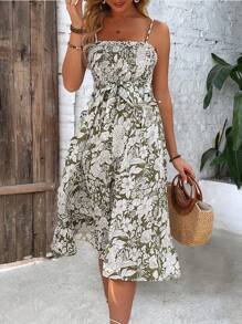 Breezaya Printed Cami Shirred Full-Length Dress - Multicolor - View 4
