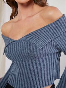 Denimoi 折疊式肩帶肋紋毛衣 - 藍色 - 查看 5