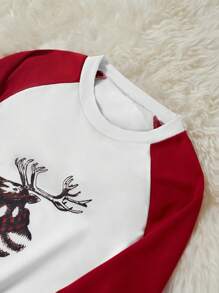 RueChic Men's Sweatshirt With Deer Printing And Drop Shoulder Sleeves - White - View 3