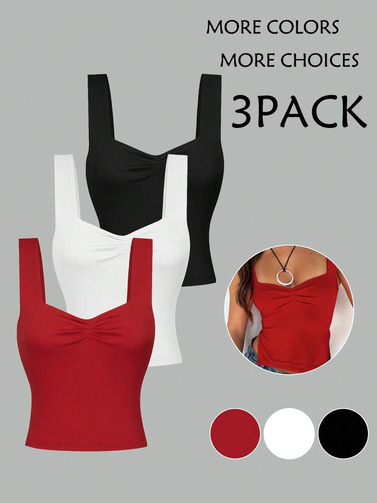 Solid Color Tank Top For Summer With Pleated Detail