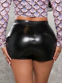 SHEIN SXY Của phụ nữ Màu thuần Thon gọn Hông Gói hàng Quần short - màu đen - Xem 2