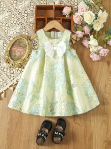 SHEIN Glamorique Kids 嬰兒女童金色刺繡花卉優雅禮服，時尚百搭，適合生日派對、晚宴、婚禮、洗禮和一歲生日慶祝等場合 - 彩色 - 查看 5