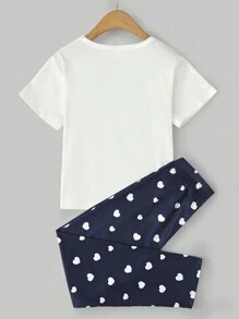 Conjunto de pijama de manga curta com top temático Tween Girl e calça estampada com corações