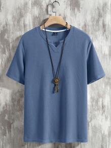 Manfinity Homme 男士紋理面料短袖t恤 - 藏蓝色 - 查看 6