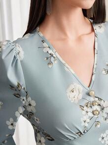 Modelyn 女式灯笼袖花卉印花素净长裙 - 藍色 - 查看 7