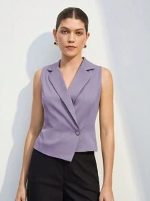 BizChic 女式不对称裹身式单扣无袖秋冬西装外套 - 紫色 - 查看 2