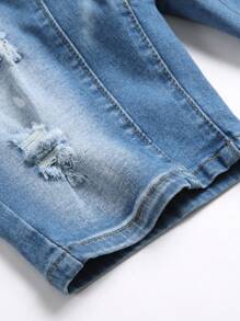 Manfinity Homme Men's Plus Size Distressed Denim Shorts Jorts Plain Light Blue Vacation Basic - Light Wash - View 6