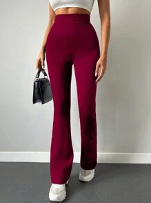 EURMUSE Pantalones acampanados de talle alto - Rojo - Ver 3