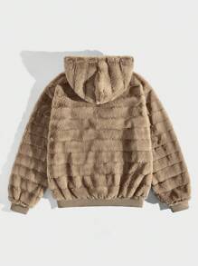 Manfinity EZcore Men's Ultra-Loose Fit Zip-Up Fuzzy Hooded Jacket - Khaki - View 2