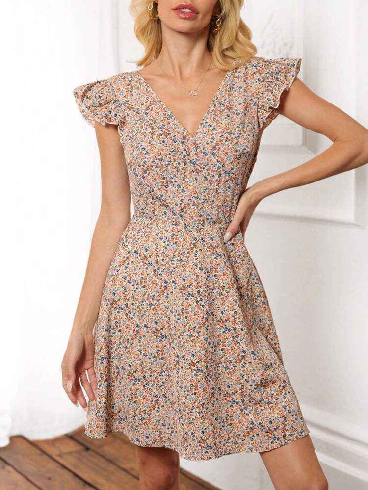 Women's Floral Back Lace Halter Sleeve Dress,Beige Summer Boho Vacation Holiday A-Line Sundress Cottagecore White Wedding Season Flower Beach Outfits