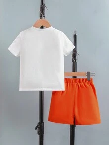 SHEIN 年輕男孩印花圓領短袖t恤和短褲2入組 - 彩色 - 查看 2