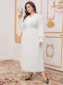 Modelyn Plus Size Elegant Solid Color Tassel Decor Maxi Arabian Style Dress Long Evening Dresses - White - View 7
