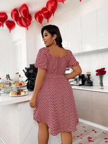 SHEIN Clasi Kích thước lớn Của phụ nữ Chấm bi In Tay áo lồng đèn Đầm - Đỏ - Xem 2