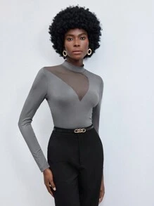 Maija 女士網眼插片長袖連身衣 - 灰色 - 查看 10