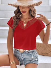 SHEIN Clasi Chemise à col cranté avec contrastes en motif cœur et mesh pour femme
