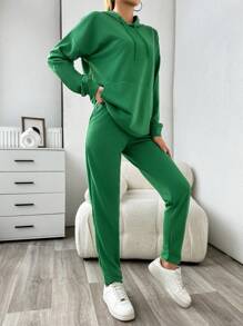EURMUSE Bolso Canguru Ombro Caído Cordão Calças de Treino & Capuz - Verde - Ver 5