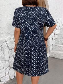 EMERY ROSE 大尺碼女式愛心和波點印花短袖泡泡裙 - 藏蓝色 - 查看 2