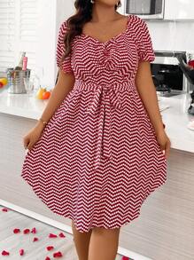 SHEIN Clasi Kích thước lớn Của phụ nữ Chấm bi In Tay áo lồng đèn Đầm - Đỏ - Xem 6