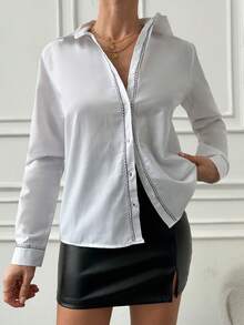 EURMUSE Stiching Detailed Women Blouse - Black and White - View 3