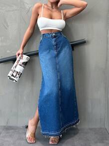 RueChic Średni Spódnice Dżinsowe Z Szczelina